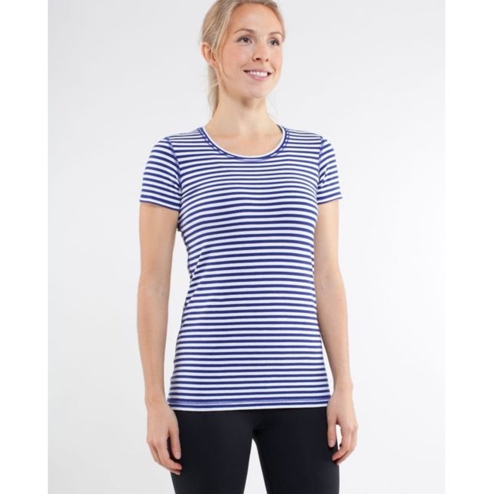 lululemon athletica Blue and White Striped Short Sleeve Tee